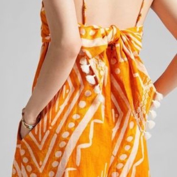 Sale! Anthropologie Wide Leg Orange Print Jumpsuit with Tie-Back - Picture 4 of 8